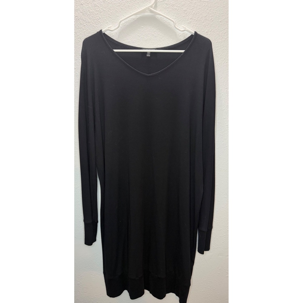 Eileen Fisher Tunic Dress Women's Small Black V-Neck Long Sleeve Rayon‎ Capsule